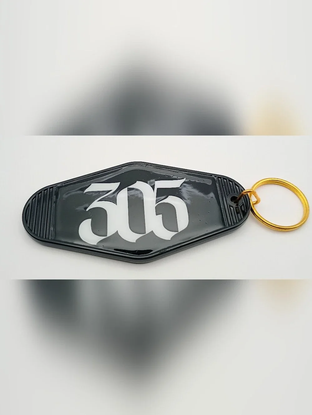 Black '305' Rubber Key & Card Holder with Gold Ring
